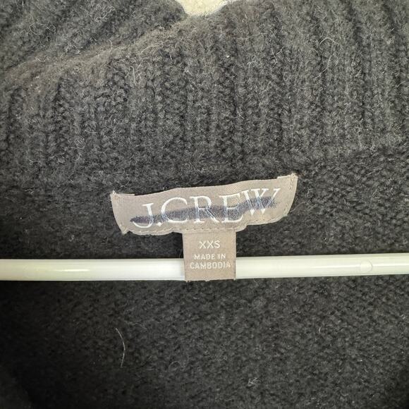 J.Crew Johnny-collar Sweater SZ XXS Black Ribbed Trim Woolen Oversized Pullover - Picture 3 of 6